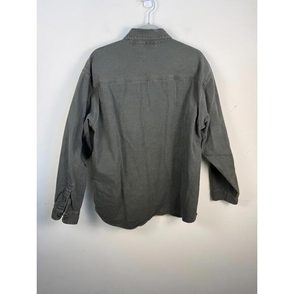 L.L. Bean Olive Green Flannel Lined Canvas Chore Snap Jacket Large Pockets - Picture 3 of 6